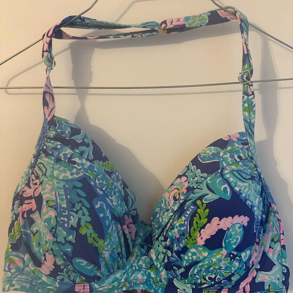 Lilly Pulitzer Blue and Green Bikini Top with Adjustable Straps